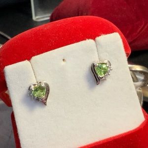 STERLING SILVER PERIDOTS DIAMONDS EARRINGS